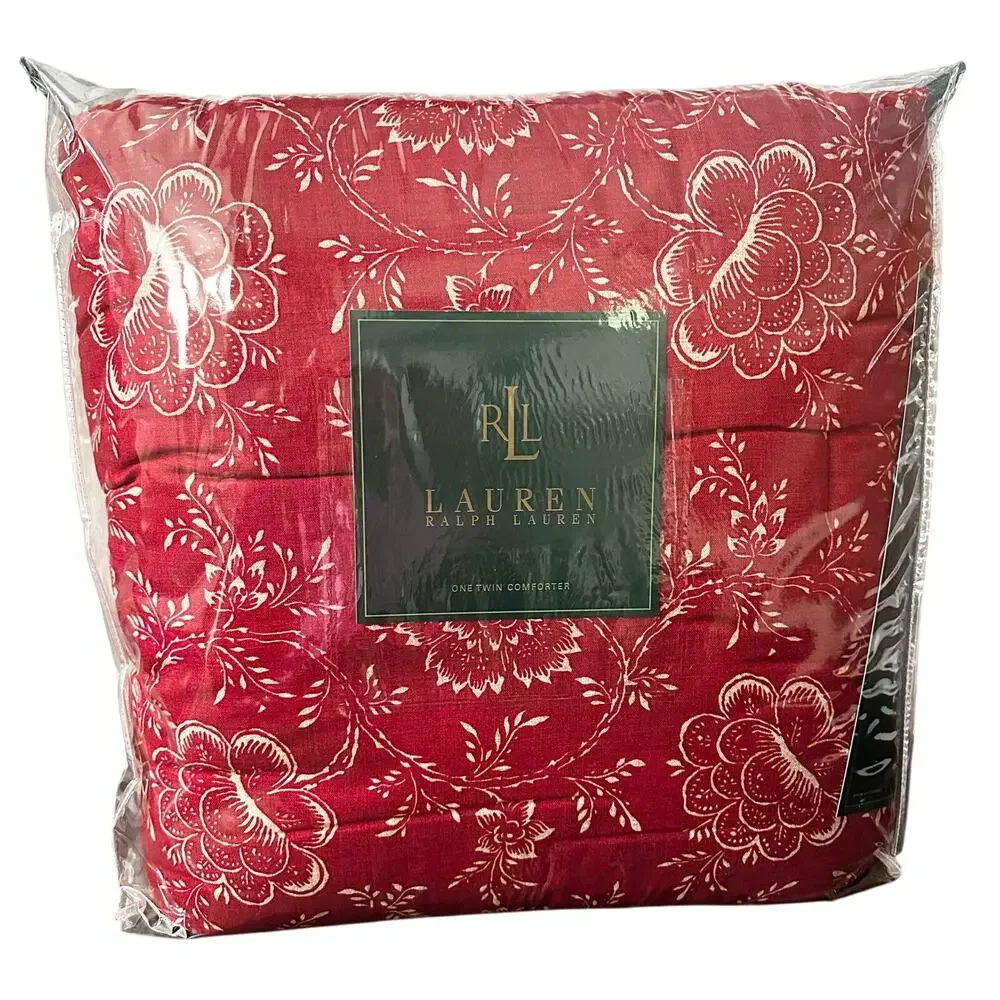 Ralph Lauren Vintage NOS Red Cold Spring Floral Twin Comforter Cover 66” x 86”